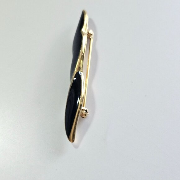 Gold plated black enamel brooch - Picture 8 of 10